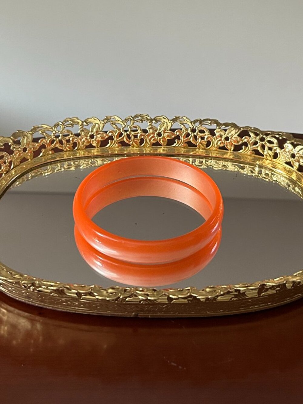Vintage Orange Moonglow Lucite Bangle Bracelet 60s 70s